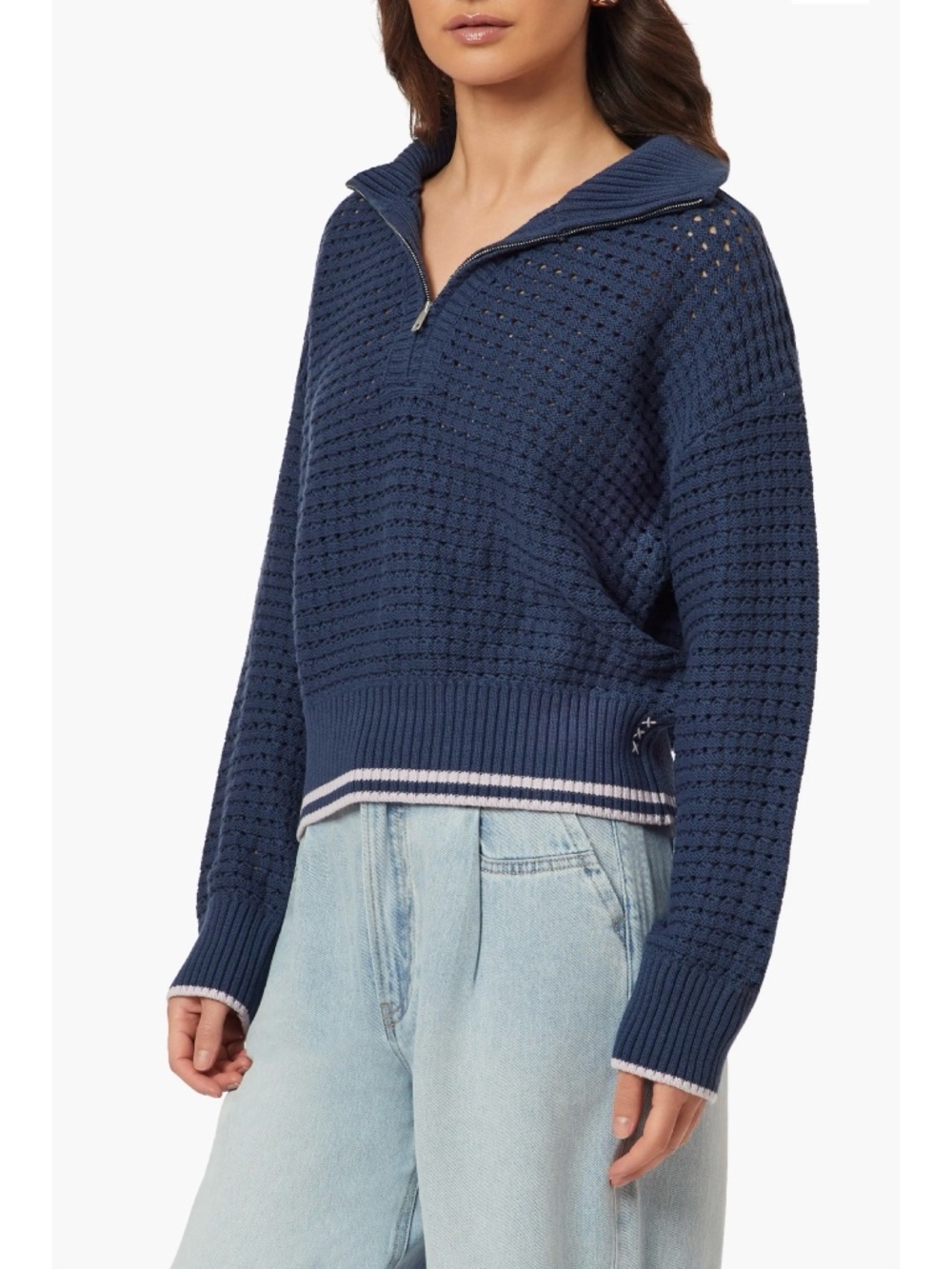 NWT Scotch & Soda 3/4 Zip Pointelle Pullover Sweater Sz XL
